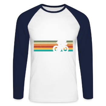 Retro Bicycle Cyclist for Man Woman - Unisex Long Sleeve Baseball T-Shirt - white/navy - Front - Nik (191cm)