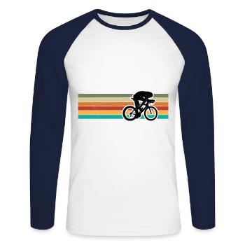 Retro Bicycle Cyclist for Man Woman - Unisex Long Sleeve Baseball T-Shirt - white/navy - Front - Nik (191cm)