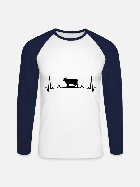 Herzschlag Ekg Kühe Rinderzüchter Milchkuh Vieh La - Unisex Baseballshirt langarm - Weiß/Navy