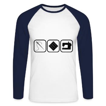 Retro Graphic Knitting Wool Quilting Stitching Sew - Unisex Baseballshirt langarm - Weiß/Navy - Vorne - Nik (191cm)