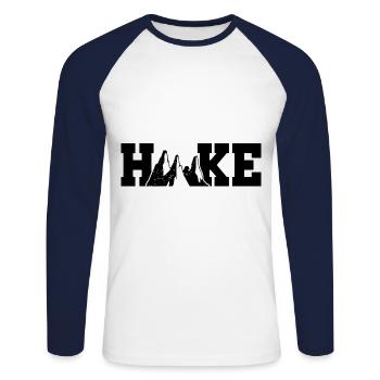 Retro Graphic Hiking Hiker Mountaineering Trekking - Unisex Baseballshirt langarm - Weiß/Navy - Vorne - Nik (191cm)