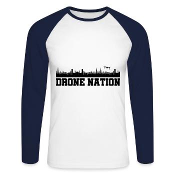 Drone Nation Graphic Drone Flying Quadcopter Pilot - Unisex Long Sleeve Baseball T-Shirt - white/navy - Front - Nik (191cm)