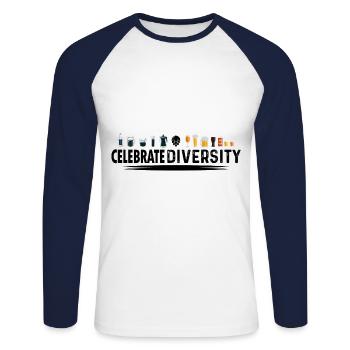 Celebrate Diversity Homebrewing Homebrew Craftbeer - Unisex Baseballshirt langarm - Weiß/Navy - Vorne - Nik (191cm)