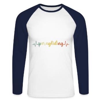 Heartbeat Graphic Paragliding Paraglider Skydiver - Unisex Baseballshirt langarm - Weiß/Navy - Vorne - Nik (191cm)