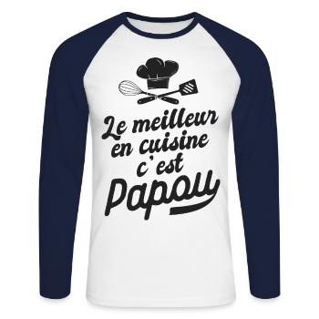 meilleur en cuisine c est papou cadeau papou fête - T-shirt baseball manches longues Homme - blanc/marine - Devant - Nik (191cm)