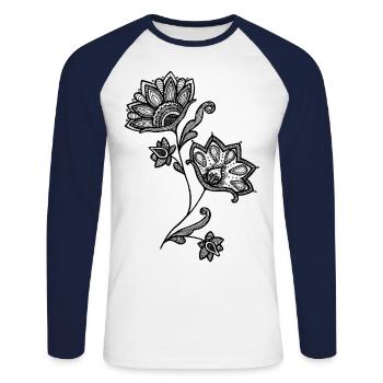 Deux fleurs - T-shirt baseball manches longues Homme - blanc/marine - Devant - Nik (191cm)