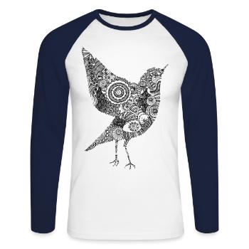 L'oiseau - T-shirt baseball manches longues Homme - blanc/marine - Devant - Nik (191cm)
