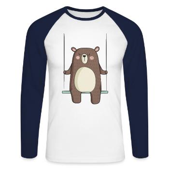 Sluggard Baer - Unisex Long Sleeve Baseball T-Shirt - white/navy - Front - Nik (191cm)
