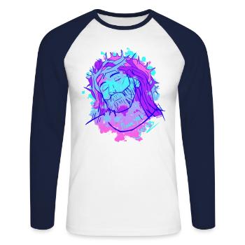 Jésus shirt dieu église catholique chrétienne - T-shirt baseball manches longues Homme - blanc/marine - Devant - Nik (191cm)