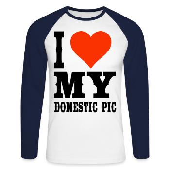 I love my domestic pig T-shirt - Unisex Long Sleeve Baseball T-Shirt - white/navy - Front - Nik (191cm)