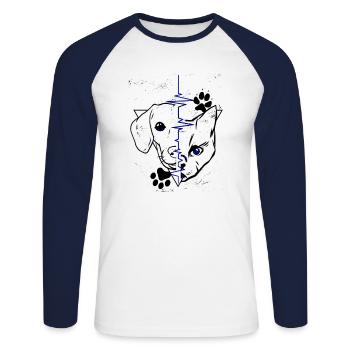 Chien et chat - T-shirt baseball manches longues Homme - blanc/marine - Devant - Nik (191cm)