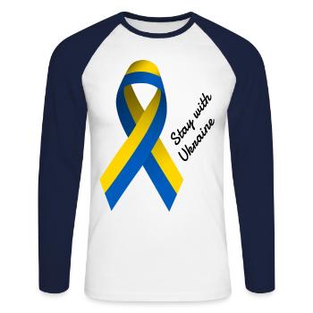 Séjour avec l’Ukraine - Boucle de paix - T-shirt baseball manches longues Homme - blanc/marine - Devant - Nik (191cm)