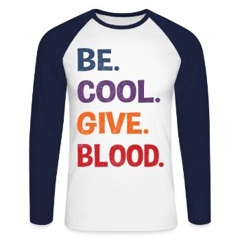 Be cool, give Blood! Vintage - Unisex Baseballshirt langarm - Weiß/Navy - Vorne - Nik (191cm)