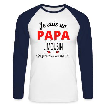 Papa LIMOUSIN - T-shirt baseball manches longues Homme - blanc/marine - Devant - Nik (191cm)