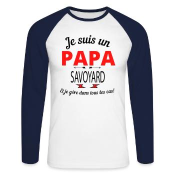 Papa SAVOYARD - T-shirt baseball manches longues Homme - blanc/marine - Devant - Nik (191cm)