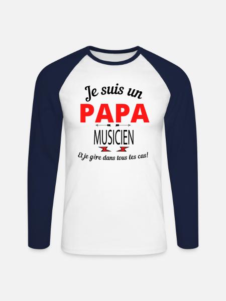Papa MUSICIEN - T-shirt baseball manches longues Homme - blanc/marine