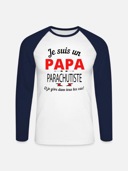 Papa PARACHUTISTE - T-shirt baseball manches longues Homme - blanc/marine