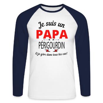 Papa PÉRIGOURDIN - T-shirt baseball manches longues Homme - blanc/marine - Devant - Nik (191cm)