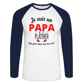 Papa PLÂTRIER - T-shirt baseball manches longues Homme - blanc/marine - Devant - Nik (191cm)