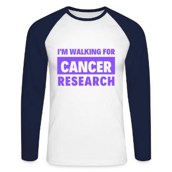 Recherche contre le cancer - T-shirt baseball manches longues Homme - blanc/marine - Devant - Nik (191cm)