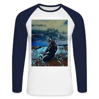 Anime Monk - Blue - Unisex Baseballshirt langarm - Weiß/Navy - Vorne - Nik (191cm)