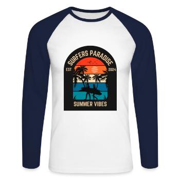 Surfers Paradise - Ambiance estivale - T-shirt baseball manches longues Homme - blanc/marine - Devant - Nik (191cm)