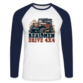 LES VRAIS HOMMES CONDUISENT UN VÉHICULE 4X4 - T-shirt baseball manches longues Homme - blanc/marine - Devant - Nik (191cm)