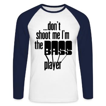 dont shoot me BASS - Unisex Baseballshirt langarm - Weiß/Navy - Vorne - Nik (191cm)