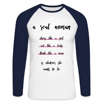 Power woman! - Unisex Long Sleeve Baseball T-Shirt - white/navy - Front - Nik (191cm)