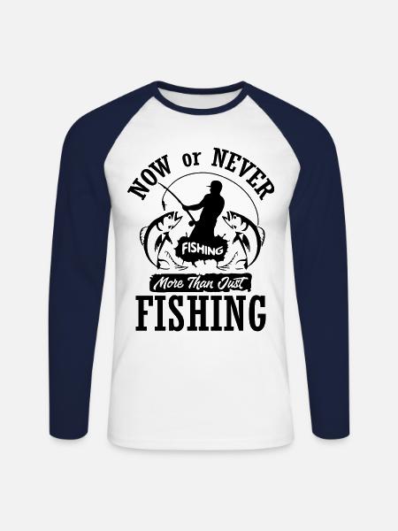 Now or Never Fishing - Unisex Baseballshirt langarm - Weiß/Navy