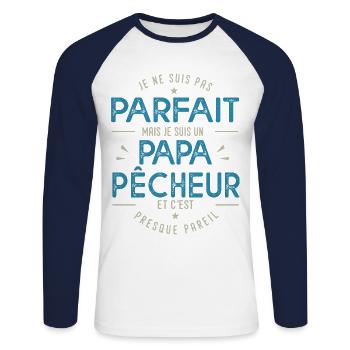je suis un papa pêcheur cadeau papa pêche pêcheur - T-shirt baseball manches longues Homme - blanc/marine - Devant - Nik (191cm)
