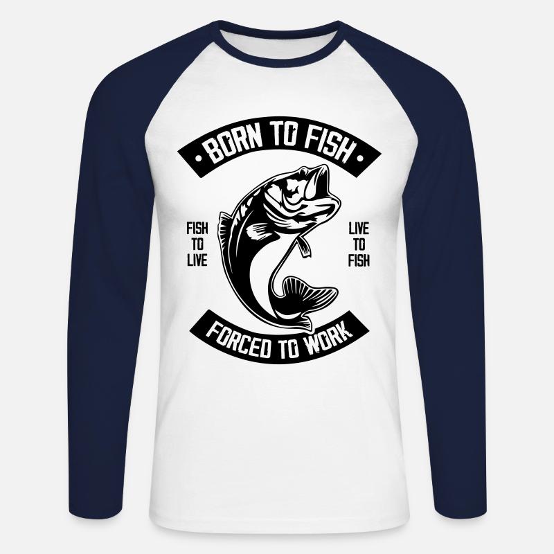 Born to Fish - Unisex Baseballshirt langarm - Weiß/Navy