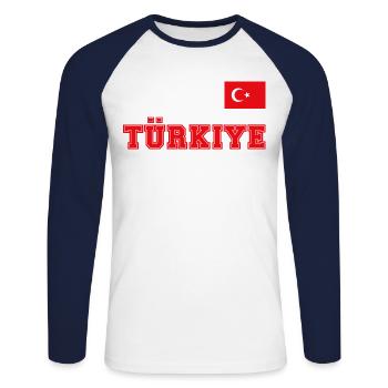 Look maillot de la Turquie – TÜRKIYE - Commode drapeau drapeau - T-shirt baseball manches longues Homme - blanc/marine - Devant - Nik (191cm)