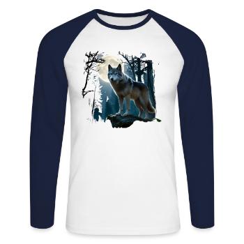 Wolf Moon - Unisex Long Sleeve Baseball T-Shirt - white/navy - Front - Nik (191cm)