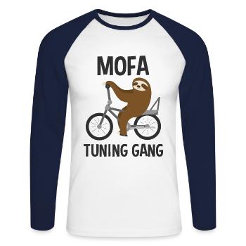 Mofa Tuning Gang Ironique devise humour cadeau - T-shirt baseball manches longues Homme - blanc/marine - Devant - Nik (191cm)