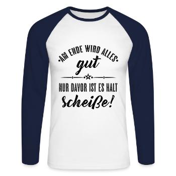 Am Ende Wird Alles Gut Abschlussfeier Motiv Spruch - Unisex Baseballshirt langarm - Weiß/Navy - Vorne - Nik (191cm)