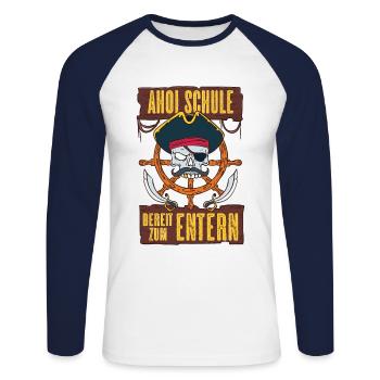 Piraten Schulkind Schulanfang Einschulung Geschenk - Unisex Baseballshirt langarm - Weiß/Navy - Vorne - Nik (191cm)