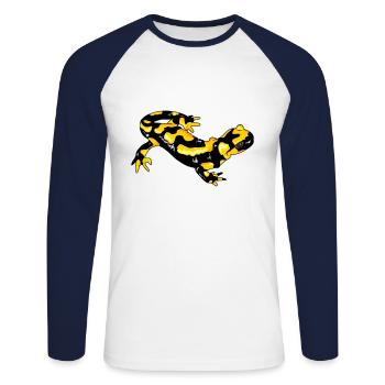 Feuersalamander Real Salamander fire newt Lurch - T-shirt baseball manches longues Homme - blanc/marine - Devant - Nik (191cm)