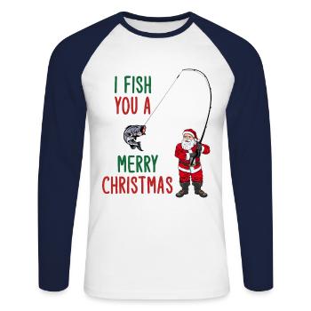 Lustiges Angler Weihnachtsmann Fisch Weihnachten - Unisex Baseballshirt langarm - Weiß/Navy - Vorne - Nik (191cm)