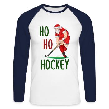 Field Hockey HO HO Hockey Christmas Gift - Unisex Long Sleeve Baseball T-Shirt - white/navy - Front - Nik (191cm)