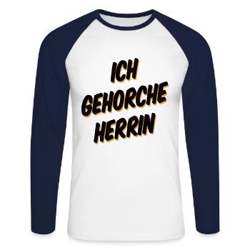 Maîtresse - T-shirt baseball manches longues Homme - blanc/marine - Devant - Nik (191cm)