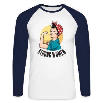 strong women Strong women Women - Unisex Long Sleeve Baseball T-Shirt - white/navy - Front - Nik (191cm)