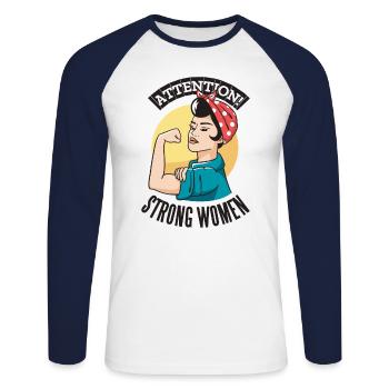 ATTENTION STRONG WOMEN Power women Women power - Unisex Long Sleeve Baseball T-Shirt - white/navy - Front - Nik (191cm)