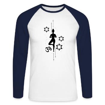 Yoga Om Symbol - Frau zeigt Baum - Unisex Baseballshirt langarm - Weiß/Navy - Vorne - Nik (191cm)