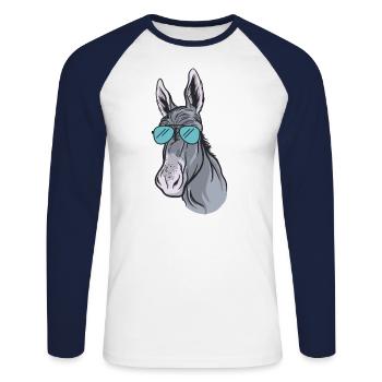 Funny donkey with cool sunglasses Muli - Unisex Long Sleeve Baseball T-Shirt - white/navy - Front - Nik (191cm)