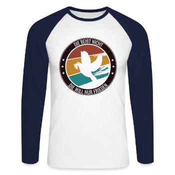 Friedenstaube Weltfriedenstag World Peace Day - Unisex Baseballshirt langarm - Weiß/Navy - Vorne - Nik (191cm)