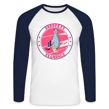 Ruhrpott flamingo middle finger - Unisex Long Sleeve Baseball T-Shirt - white/navy - Front - Nik (191cm)