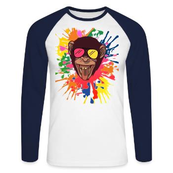 CrAzY Shimpanse with cool sunglasses Macaque - Unisex Long Sleeve Baseball T-Shirt - white/navy - Front - Nik (191cm)
