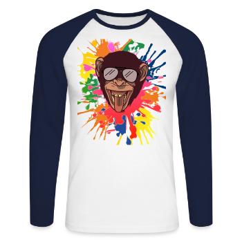 Shimpanzee with sunglasses with crazy splashes of color - Unisex Long Sleeve Baseball T-Shirt - white/navy - Front - Nik (191cm)