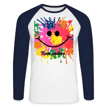 garder le sourire éclabousser la joie colorée - T-shirt baseball manches longues Homme - blanc/marine - Devant - Nik (191cm)